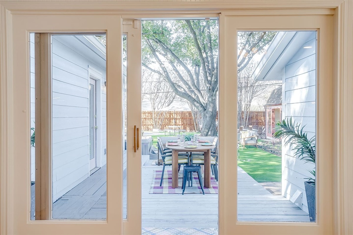 Pella sliding doors opening to the outdoor deck