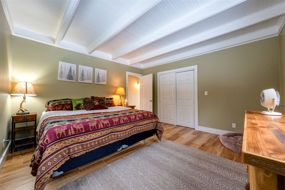 1st Floor Primary Bedroom with King size bed.  Large dresser and closet.