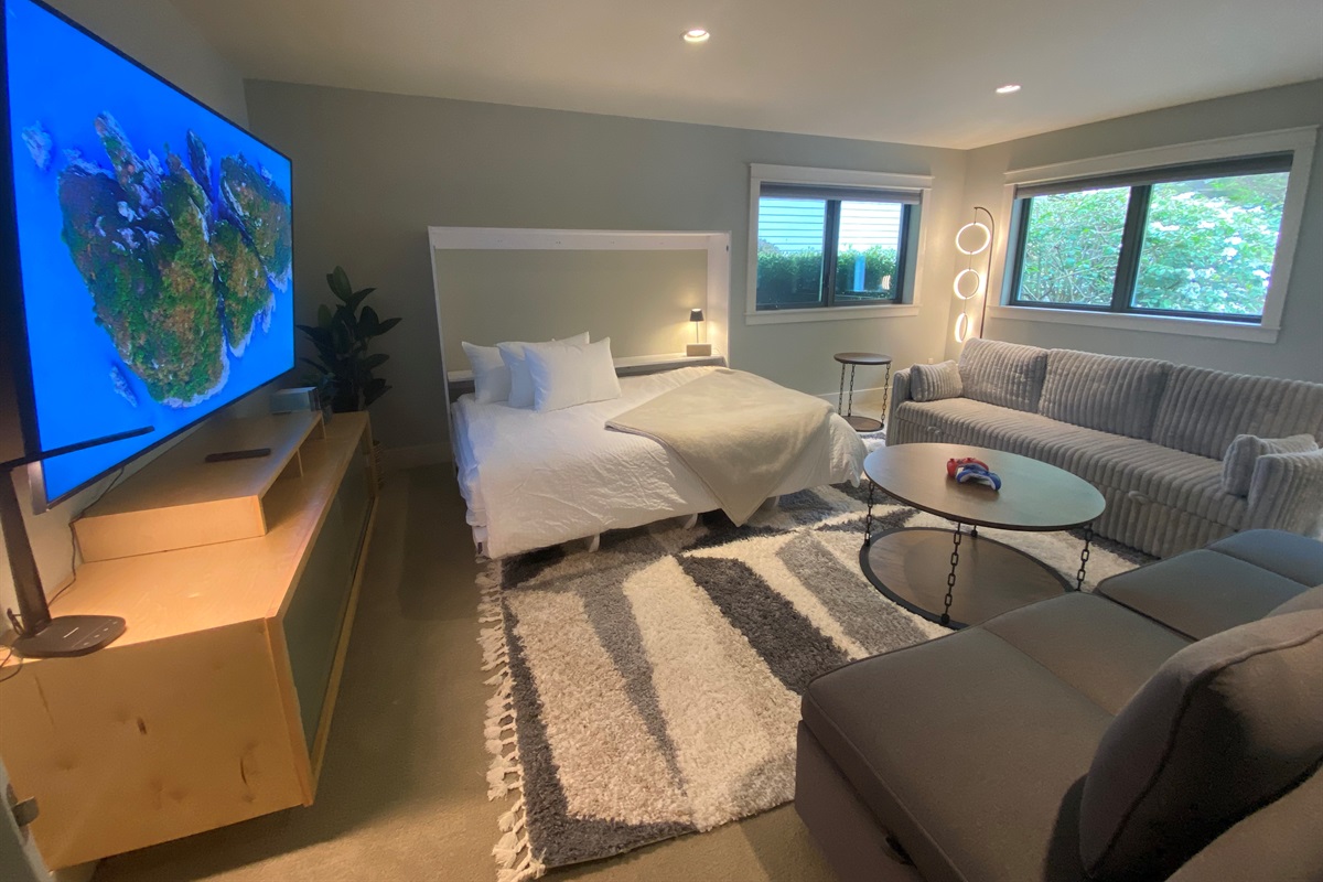 The third bedroom features a Queen size murphy bed. All extra bedding is located in the closet. 