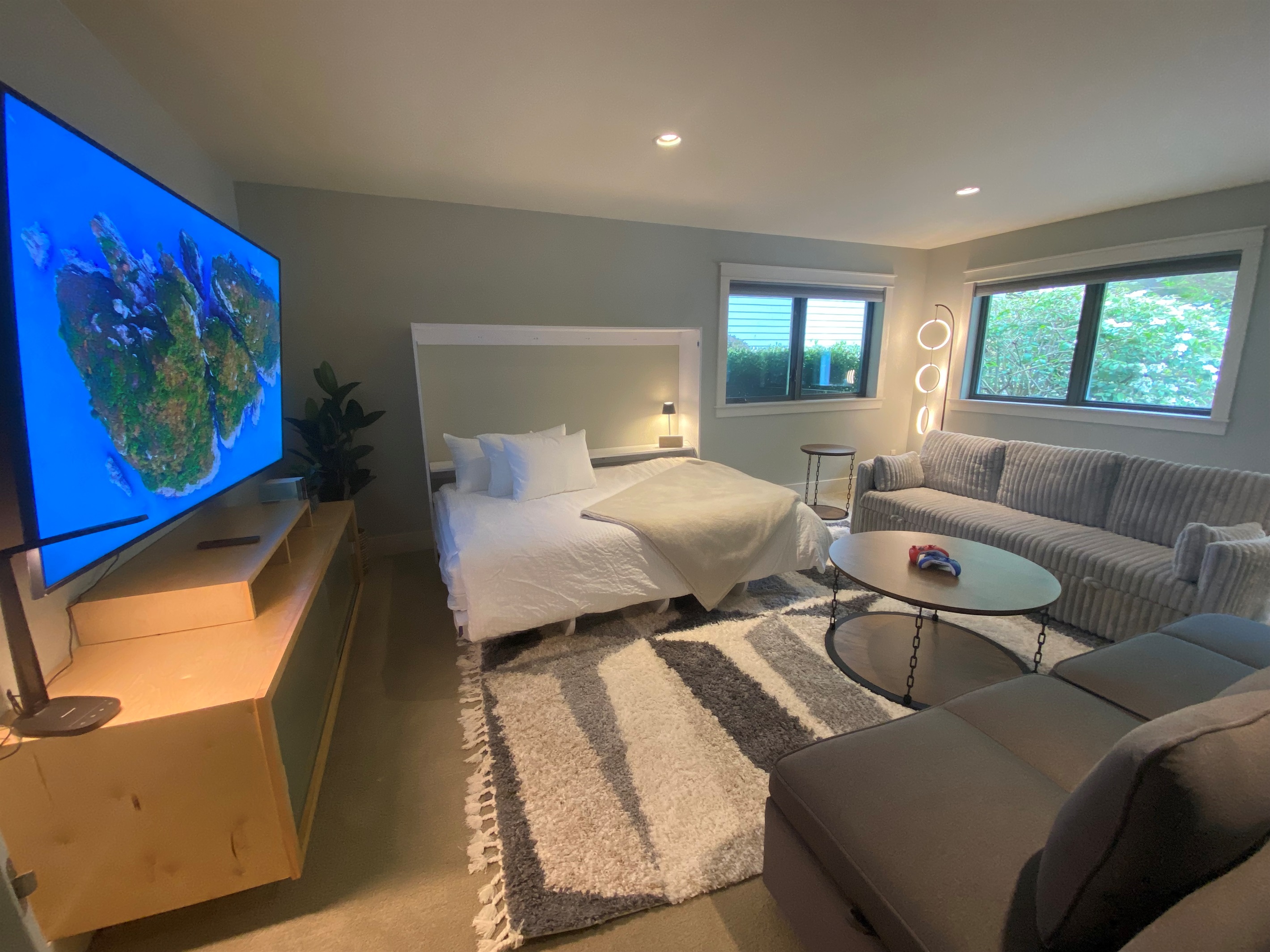 The third bedroom features a Queen size murphy bed. All extra bedding is located in the closet. 