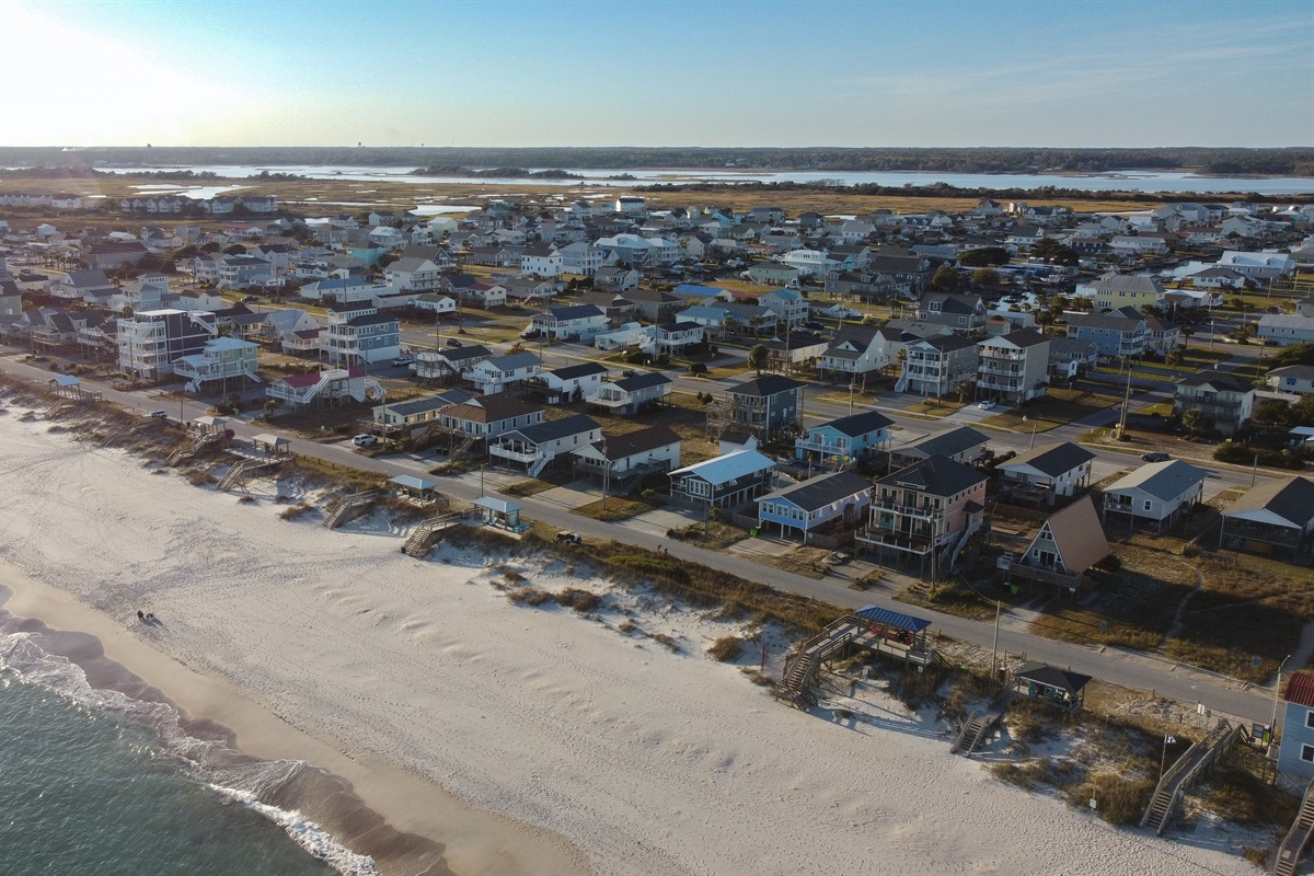 Aerial view of the coastline just steps from your stay