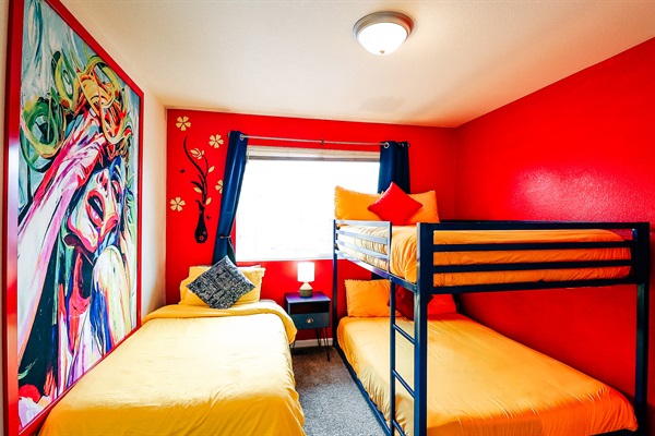 Sleep in style! Our cozy bedroom retreat is adorned with vibrant hues and thoughtful details, ensuring a restful night's sleep in a space that's as inviting as it is chic. 🎨🛏️ #ColorfulComfort #BedroomBliss
