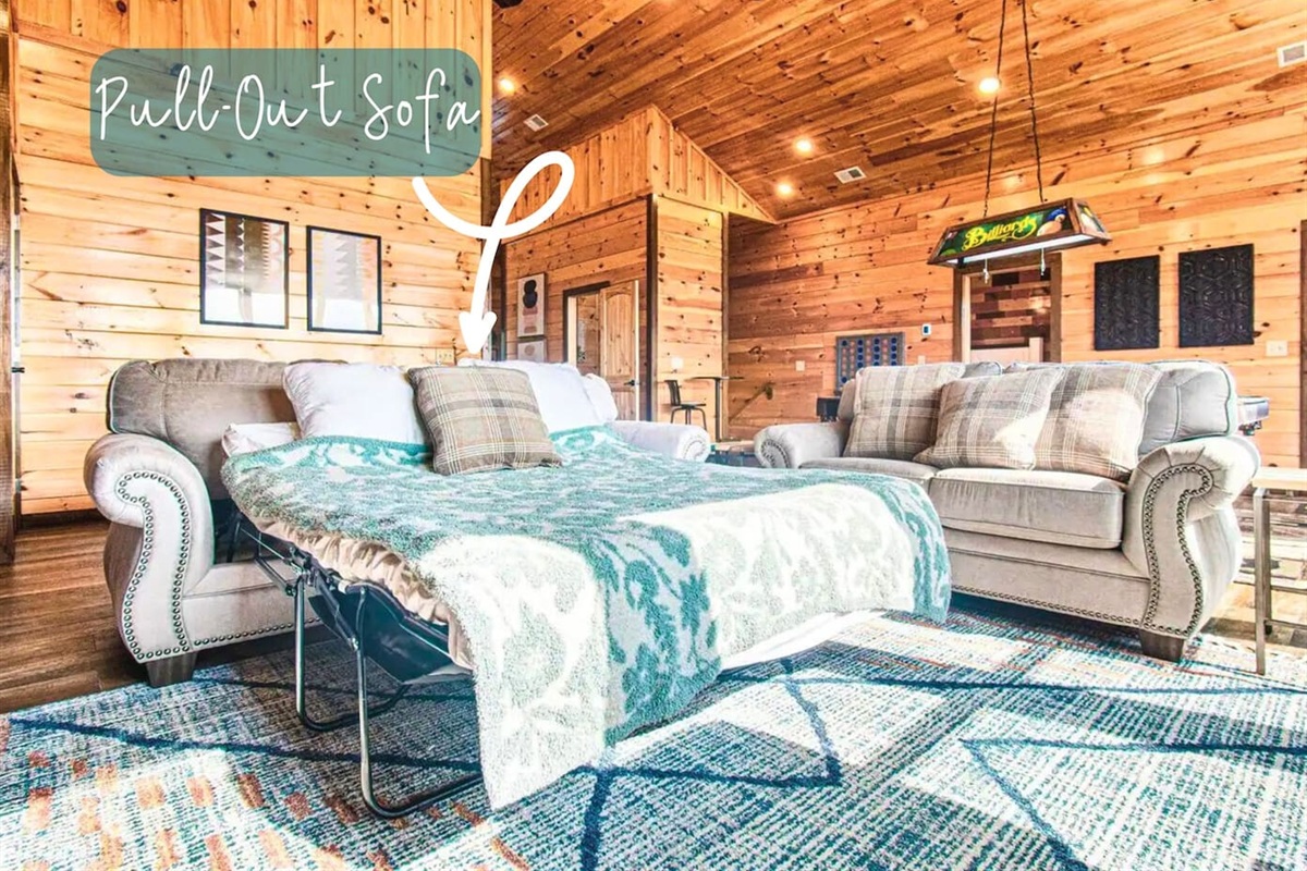 Pullout Sofa with a Queen Size Mattress for Additional Sleeping Arrangements