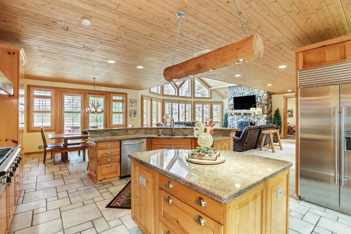 The Main Level Kitchen is fully stocked with everything you could need, including coffee makers, Keurigs, grounds and pods.