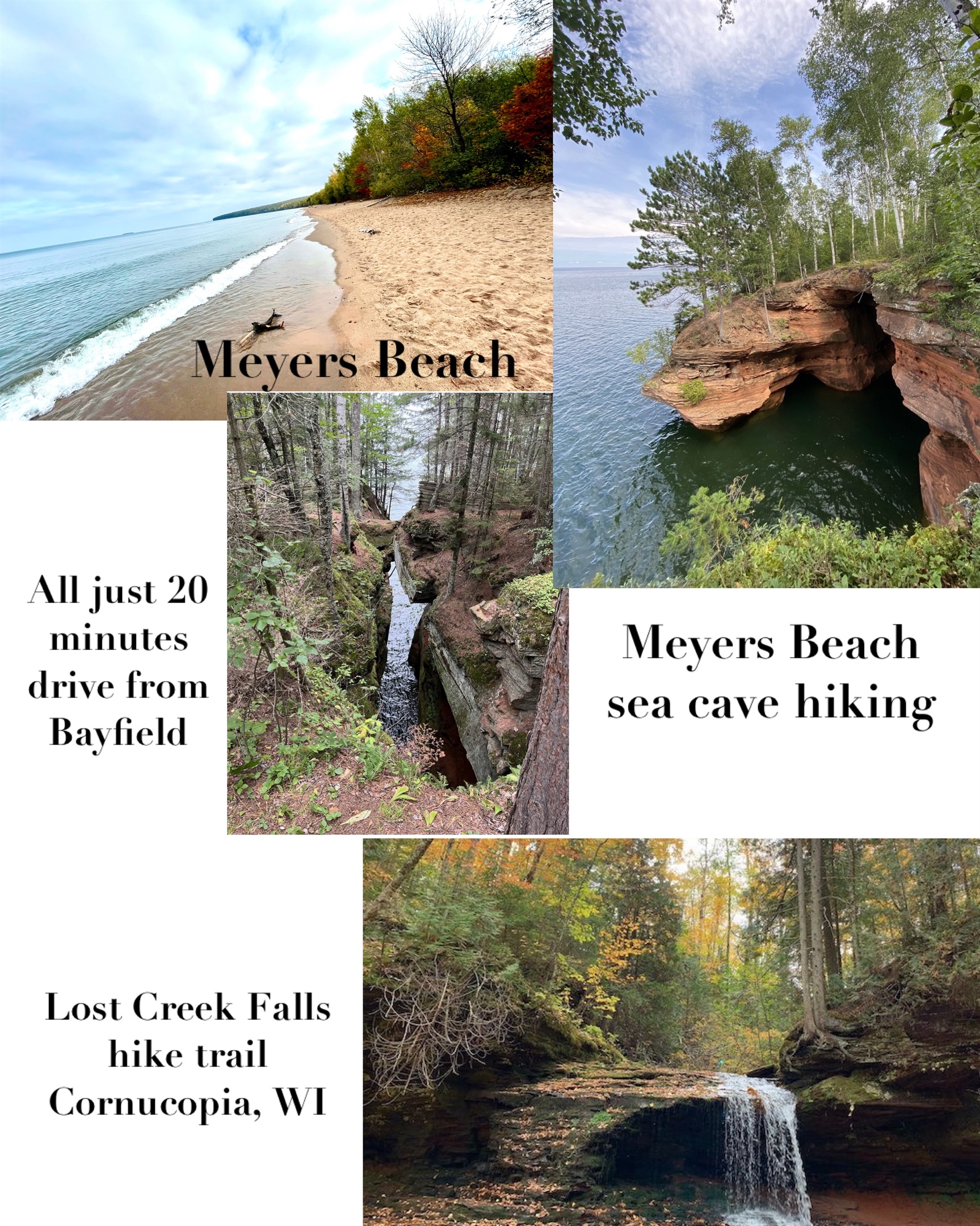 Meyers Beach - hiking trails to land sea caves 25 min from Us in Cornucopia, WI