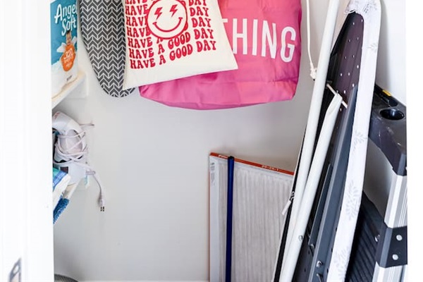 Fully stocked for convenience – this handy utility closet includes an Instant Pot, booster seats, iron, paper goods, ironing boards, and more essentials to make your stay effortless.