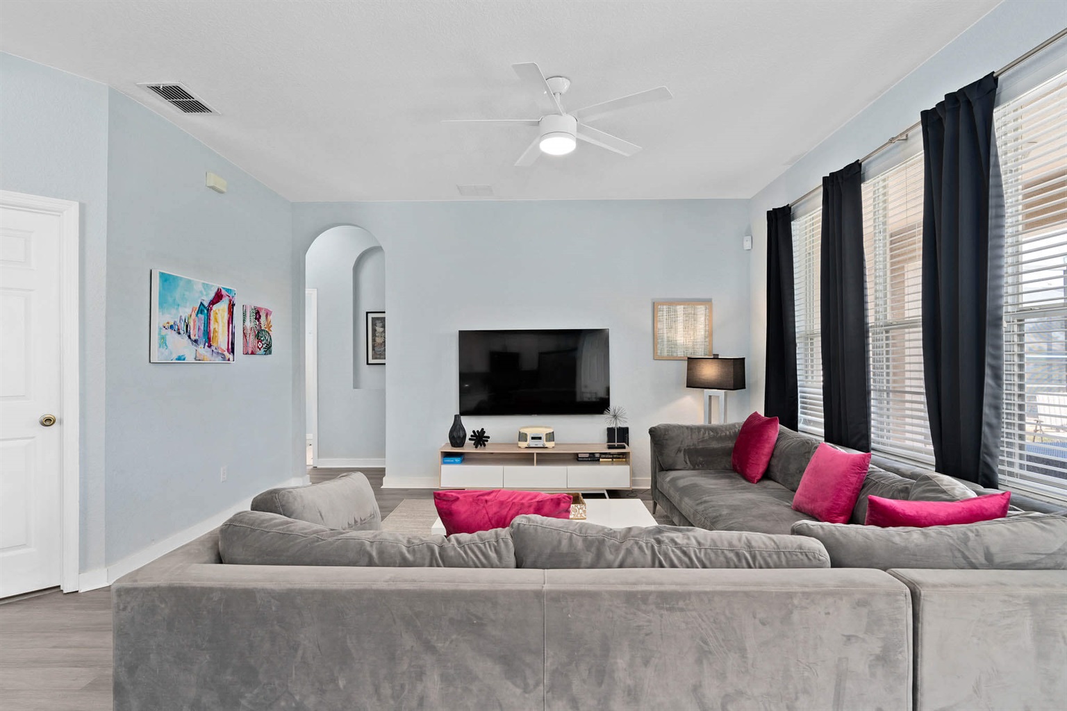 Comfy seating in front of the 65" TV