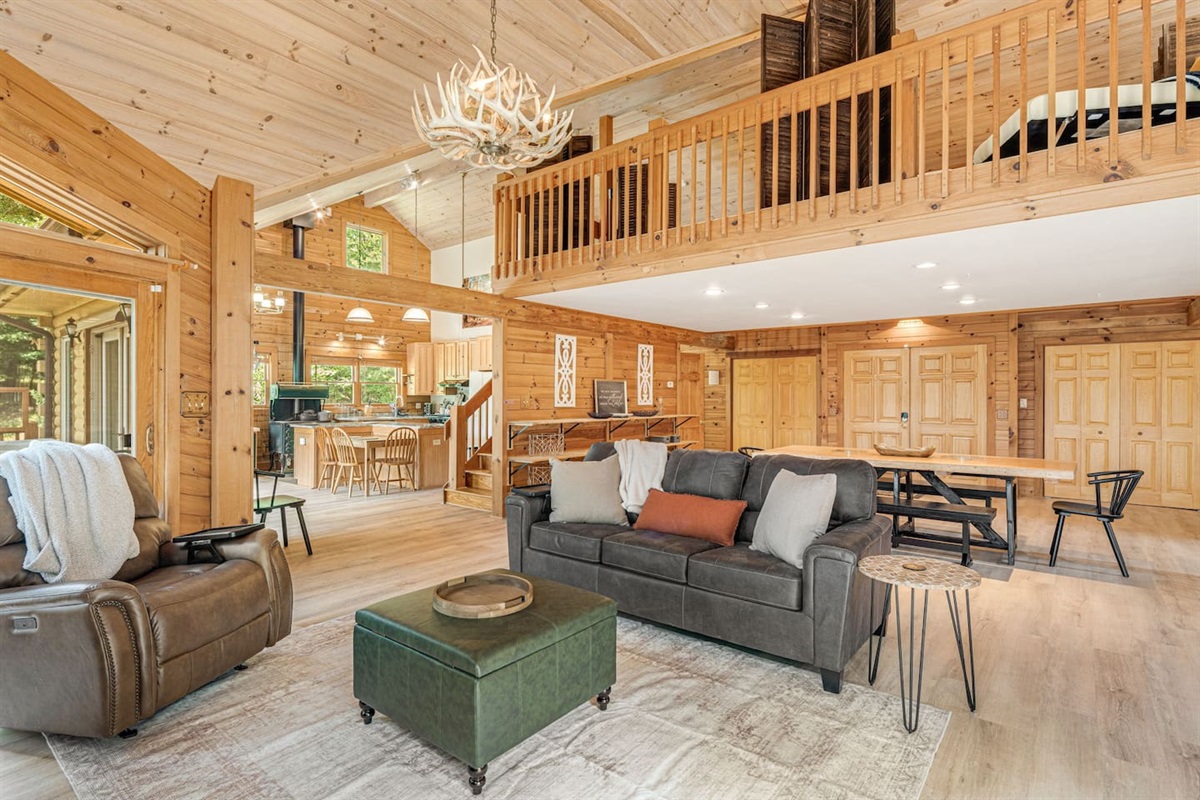 After a long day of hiking, kick back in this warm and welcoming living space. Cozy up by the fire, enjoy the serene views, and let the mountains work their magic as you unwind with loved ones