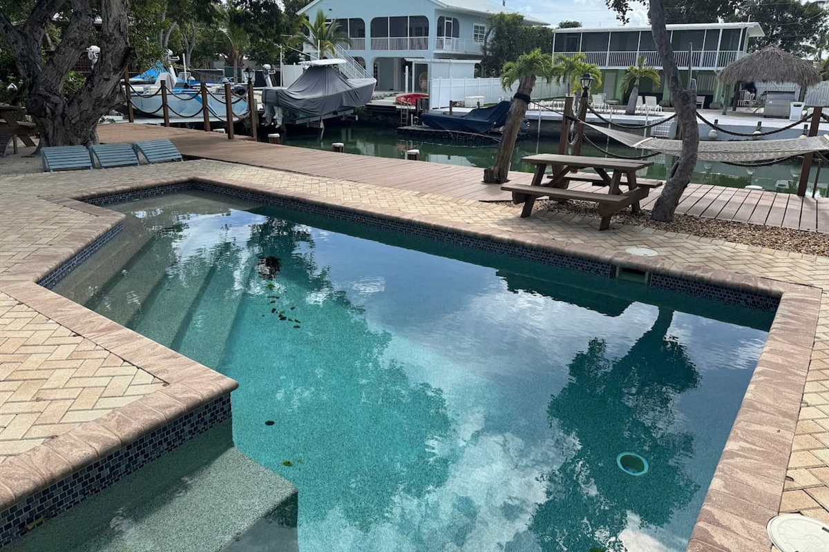 Sunny pool deck with partial afternoon shade