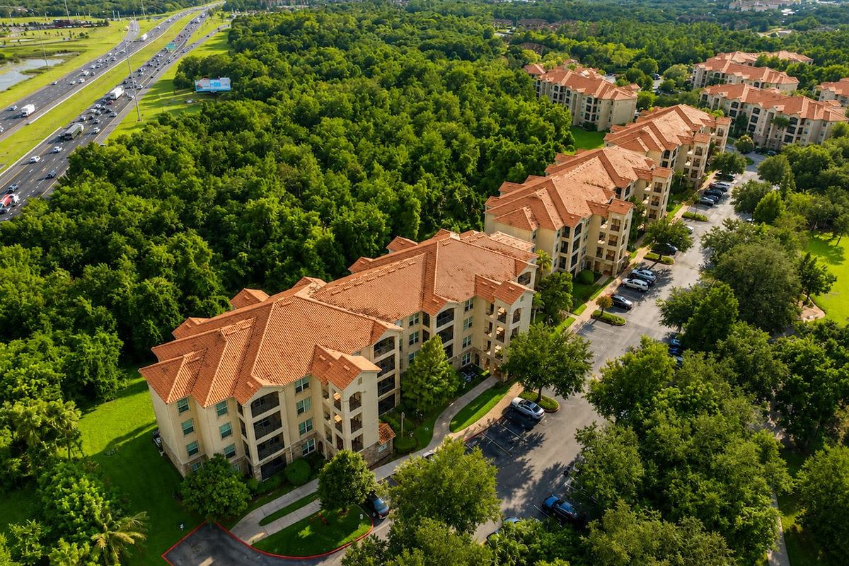 Breathtaking aerial view of the resort and its surroundings.