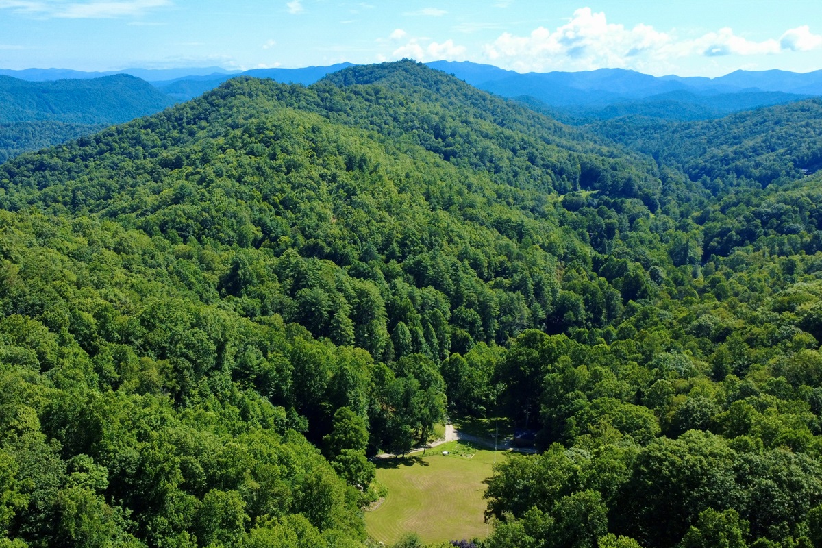 A cozy clearing in a sea of endless mountain views.
