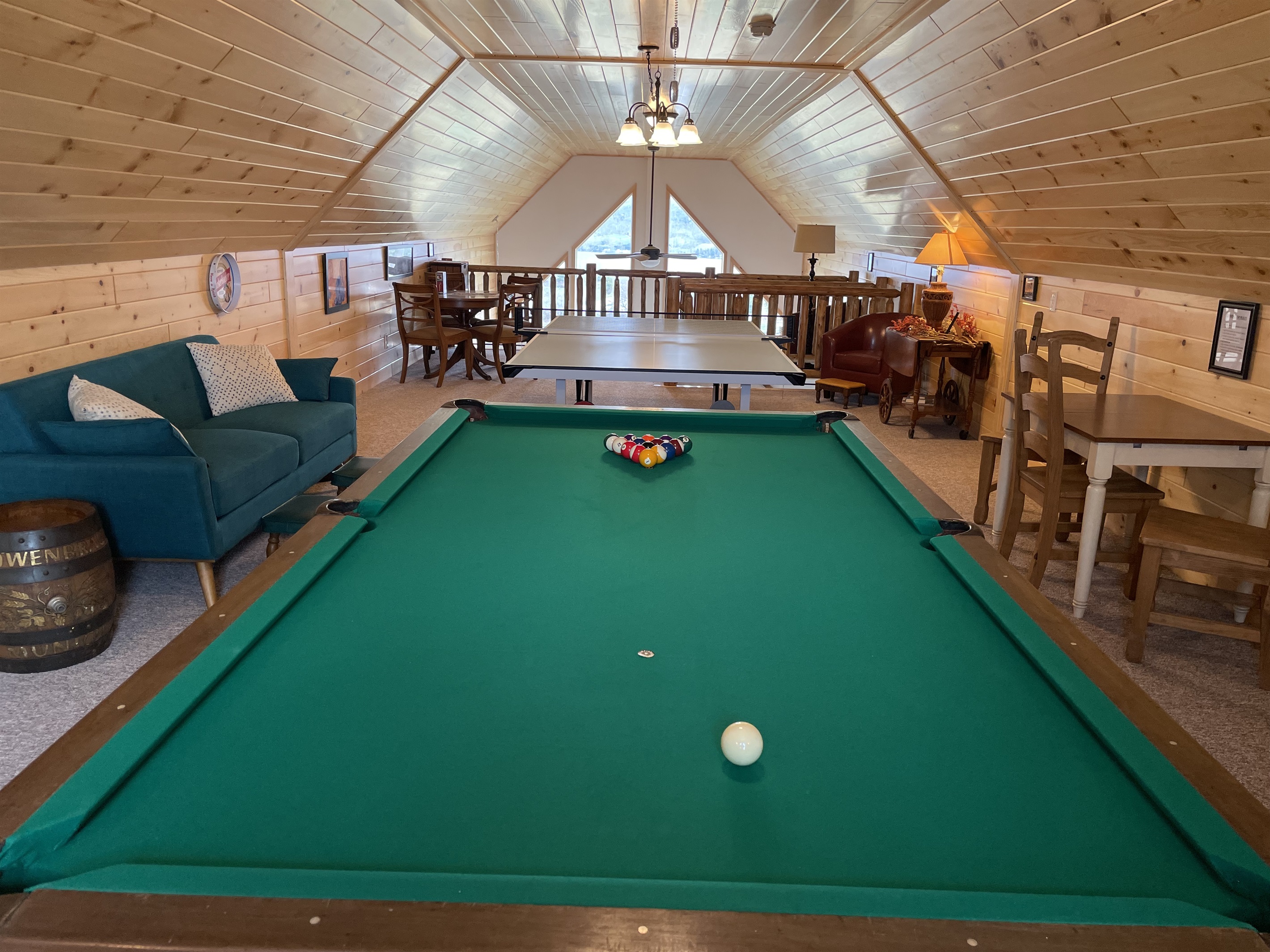Loft Game room with pool table, ping pong and more!