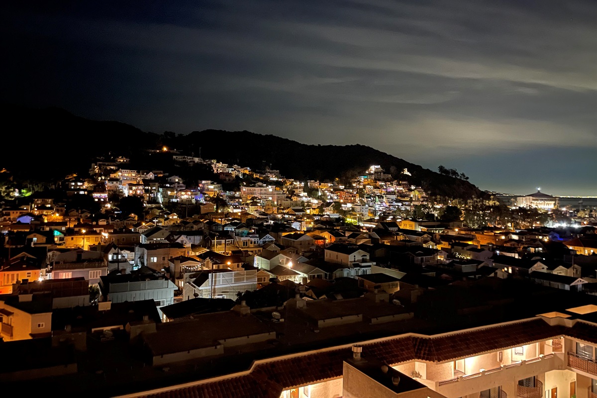 See the city lights and Casino at night