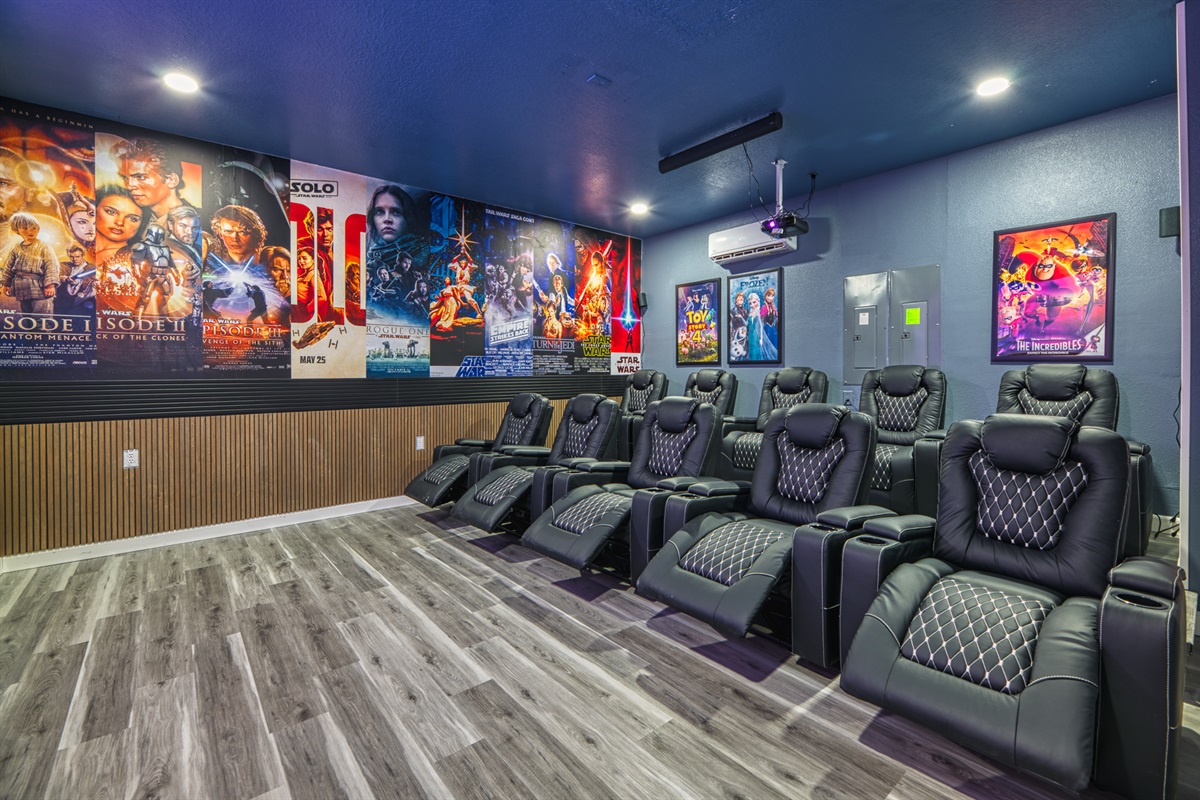 The movie theater features 10 Luxury recliners