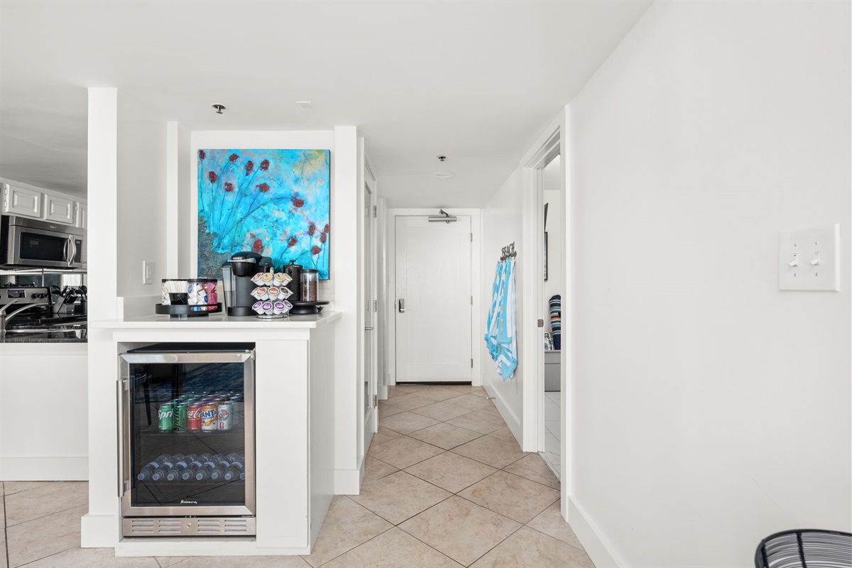 Arrive, settle in, and help yourself we keep the fridge stocked with complimentary water and soft drinks for you to enjoy at home or on the beach.