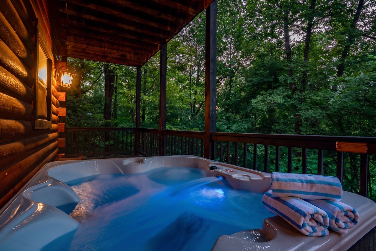 Soak away the worries and stress of the day in the lower deck hot tub, surrounded by the peaceful sights and sounds of the Smoky Mountain woods.