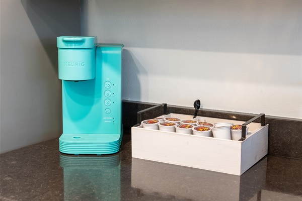 Drip coffee maker and Keurig provided.  We also provide assorted K cups, coffee grounds, tea, and sugar. ☕✨ #CoffeeLovers #MorningRituals