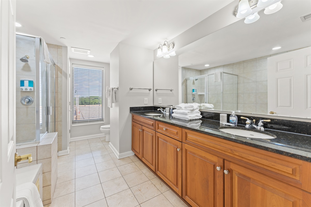 Huge Main Bath with double sinks, Jetted Tub and stand alone shower