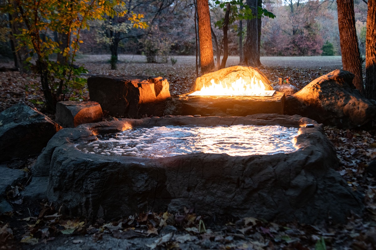 Dog Wood Boulder Hot Tub with Fire Boulder