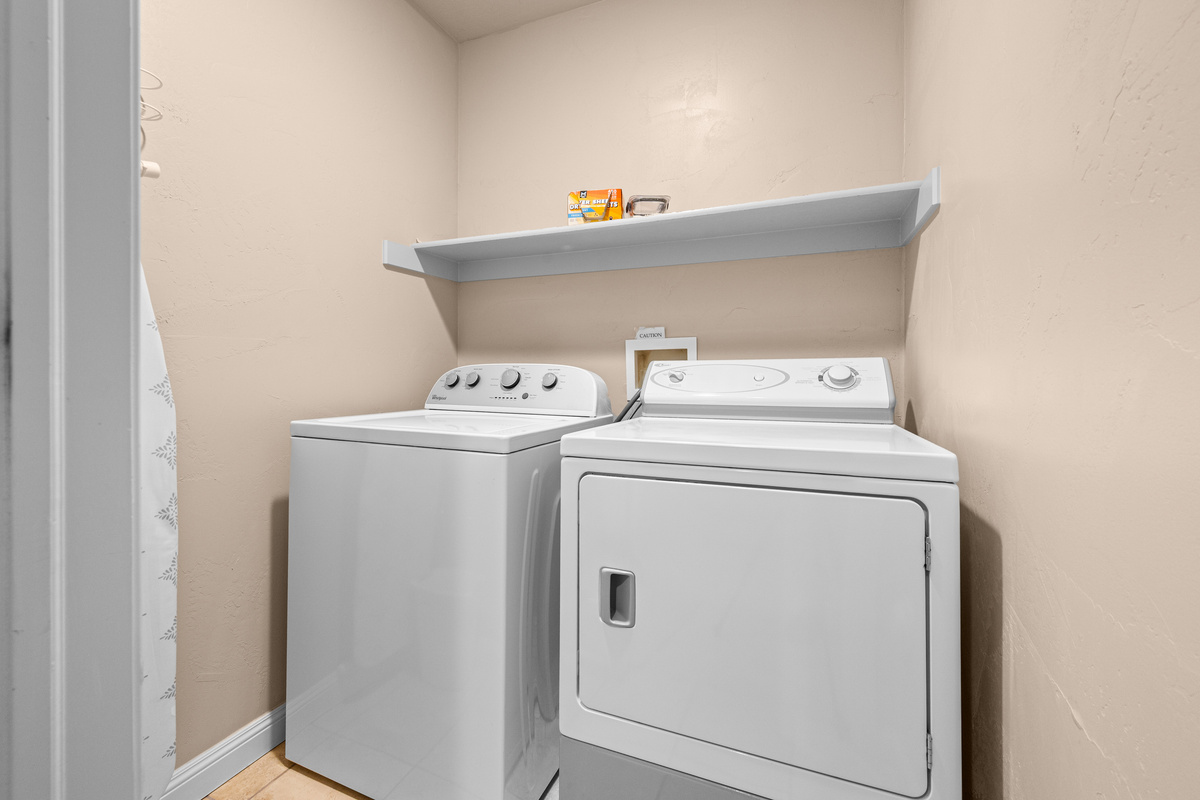 Convenient in-home washer and dryer make extended vacations easy and comfortable.