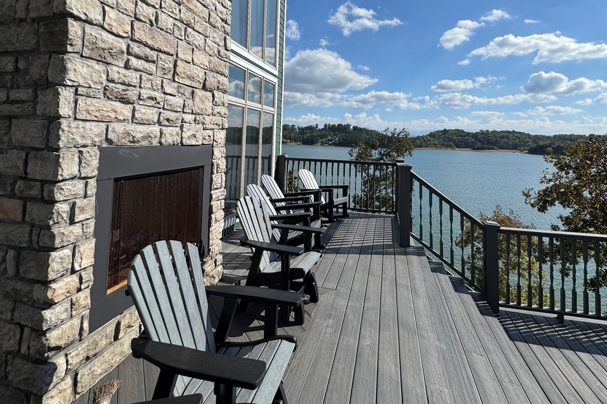Upper back deck seating area overlooking Douglas Lake