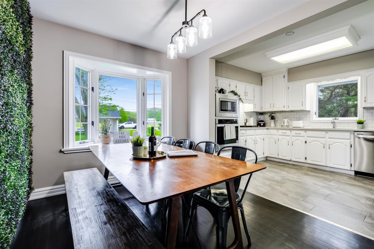 Dining room with open concept kitchen