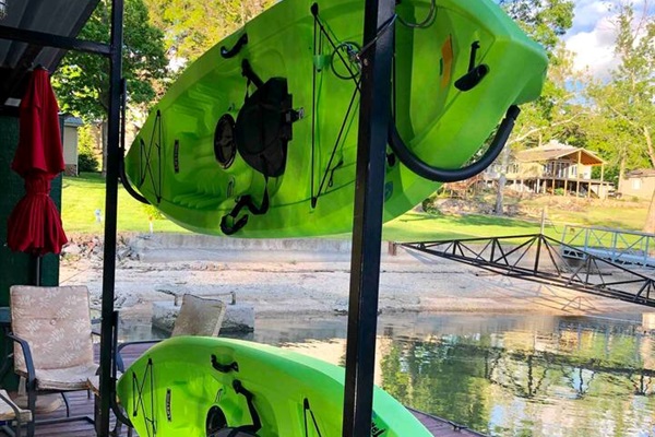 Two adult kayaks and a child kayak available for Guests