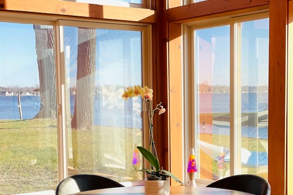 Lake views from the living room windows.