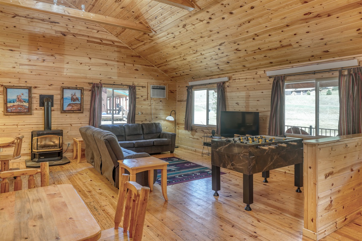 Living area and Babyfoot, and stove