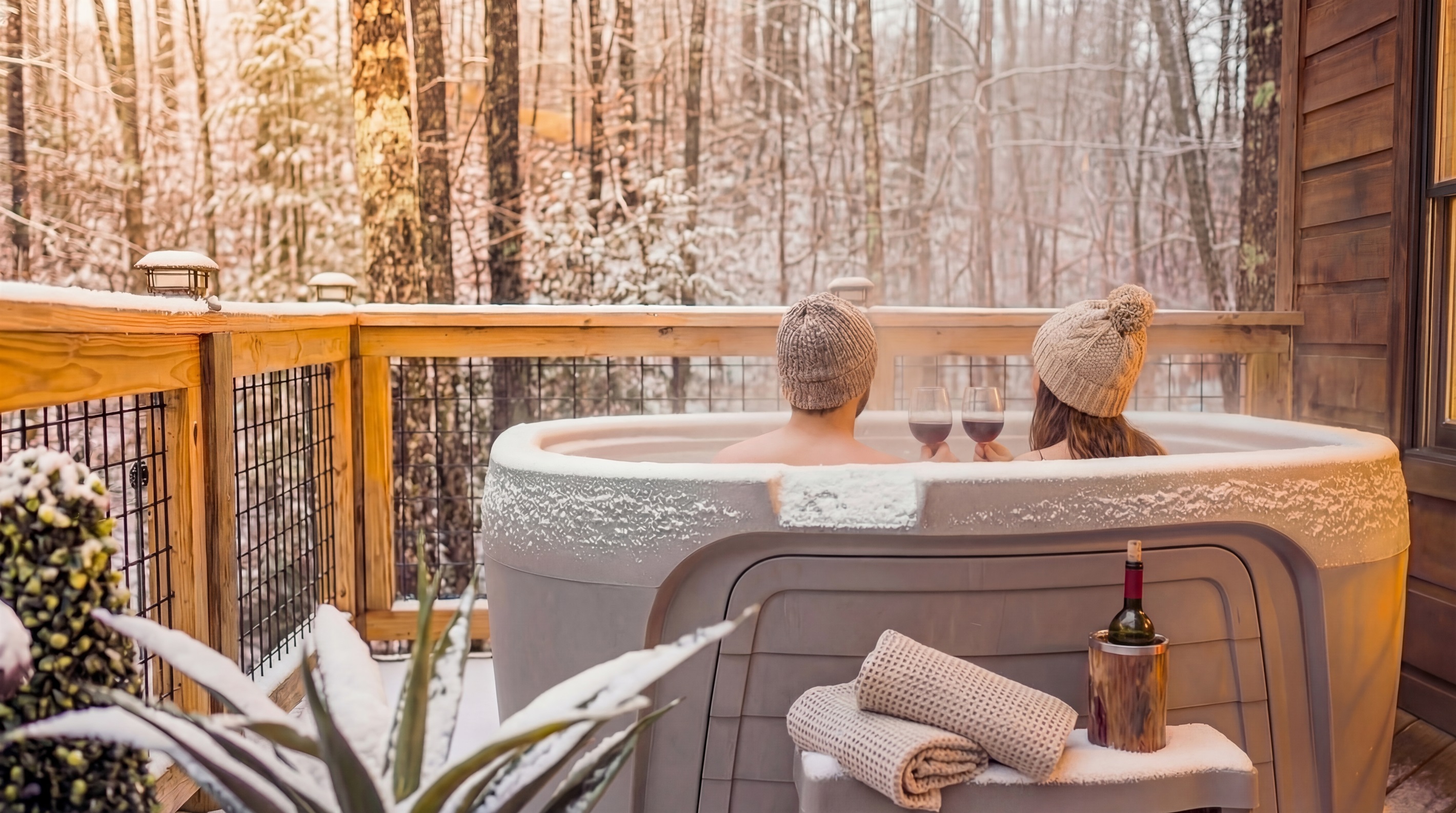 Access to your own private hot tub with room for 4 people. Especially cozy on the rare occasion when it snows in The Smoky Mountains!