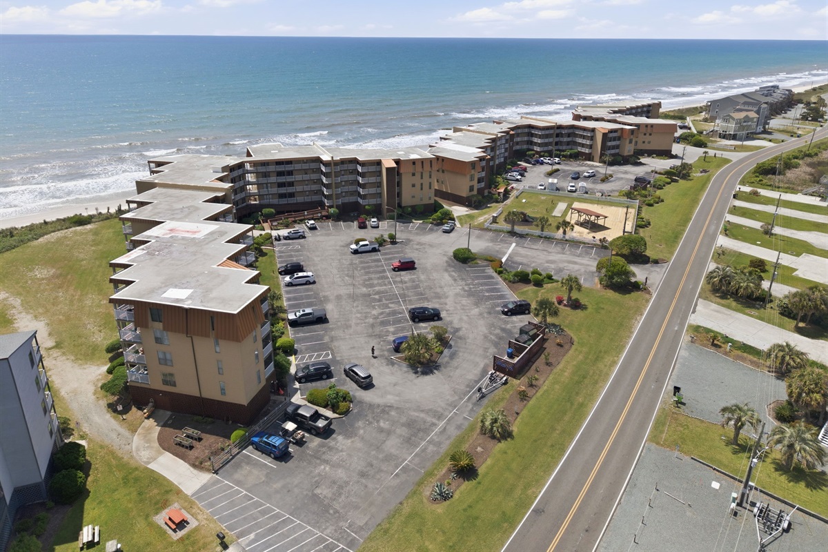 Stunning aerial view of the oceanfront community with miles of sandy shoreline and coastal scenery