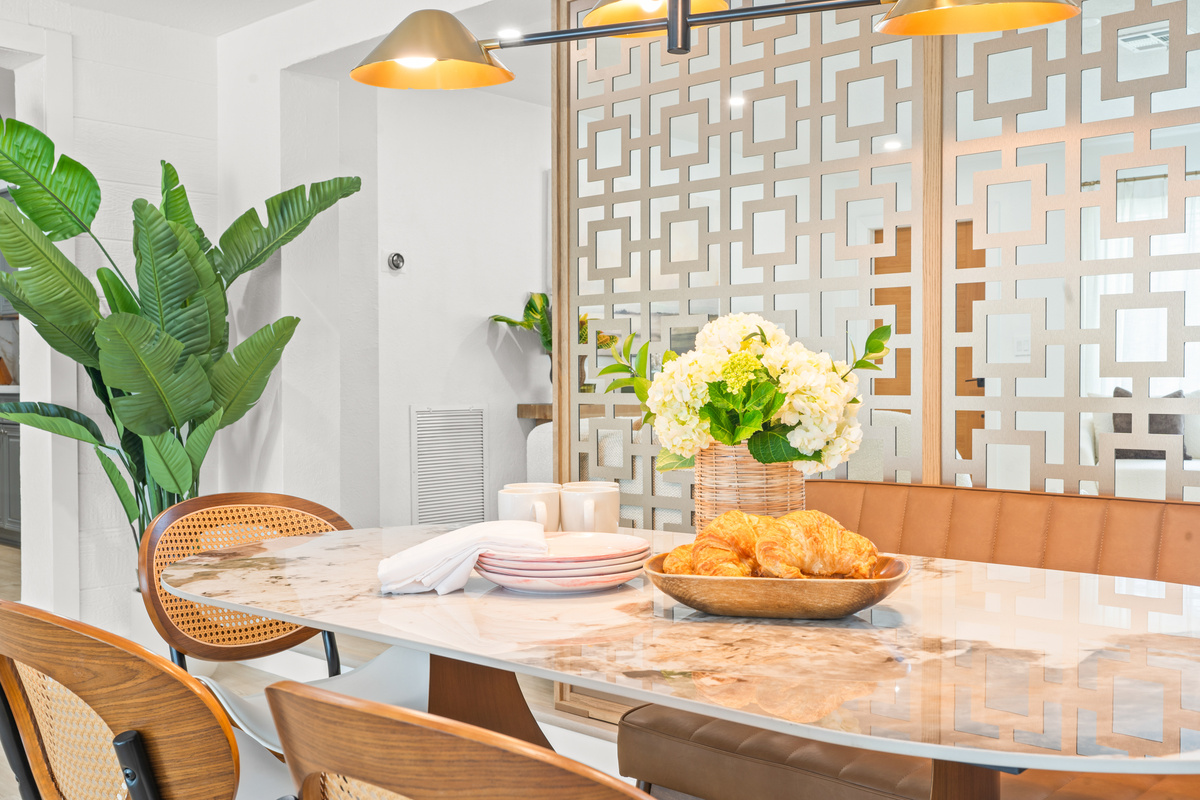 Enjoy breakfast and coffee in this bright, inviting dining nook