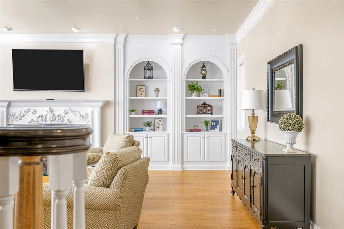 Built in bookcases and gas fireplace