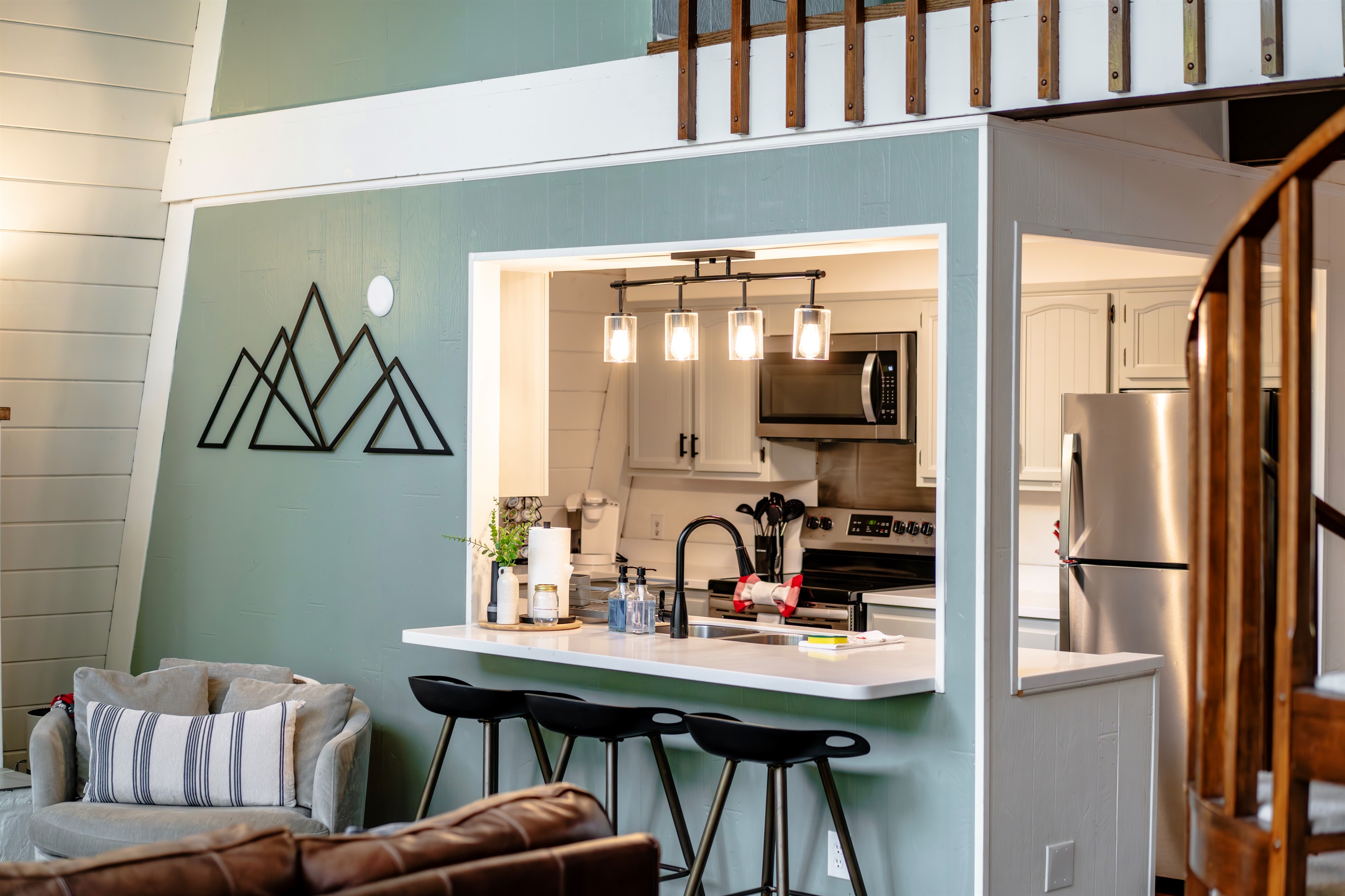 The kitchen is open to both great room and dining area.