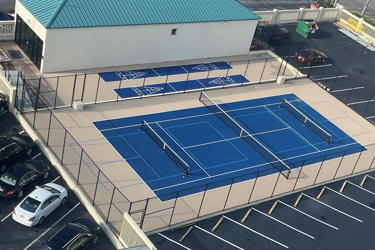 Challenge your crew to pickleball, tennis, or shuffleboard — all included!