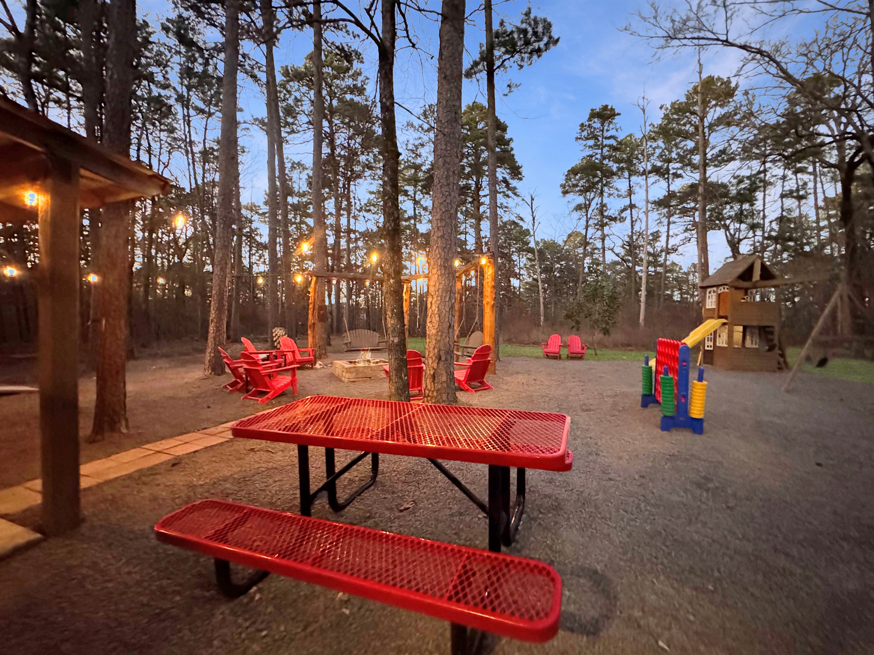 Your private playground: hot tub, fire pit swings, games, and the great outdoors.