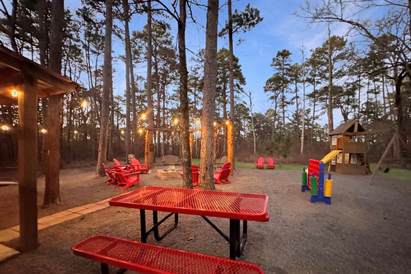 Your private playground: hot tub, fire pit swings, games, and the great outdoors.