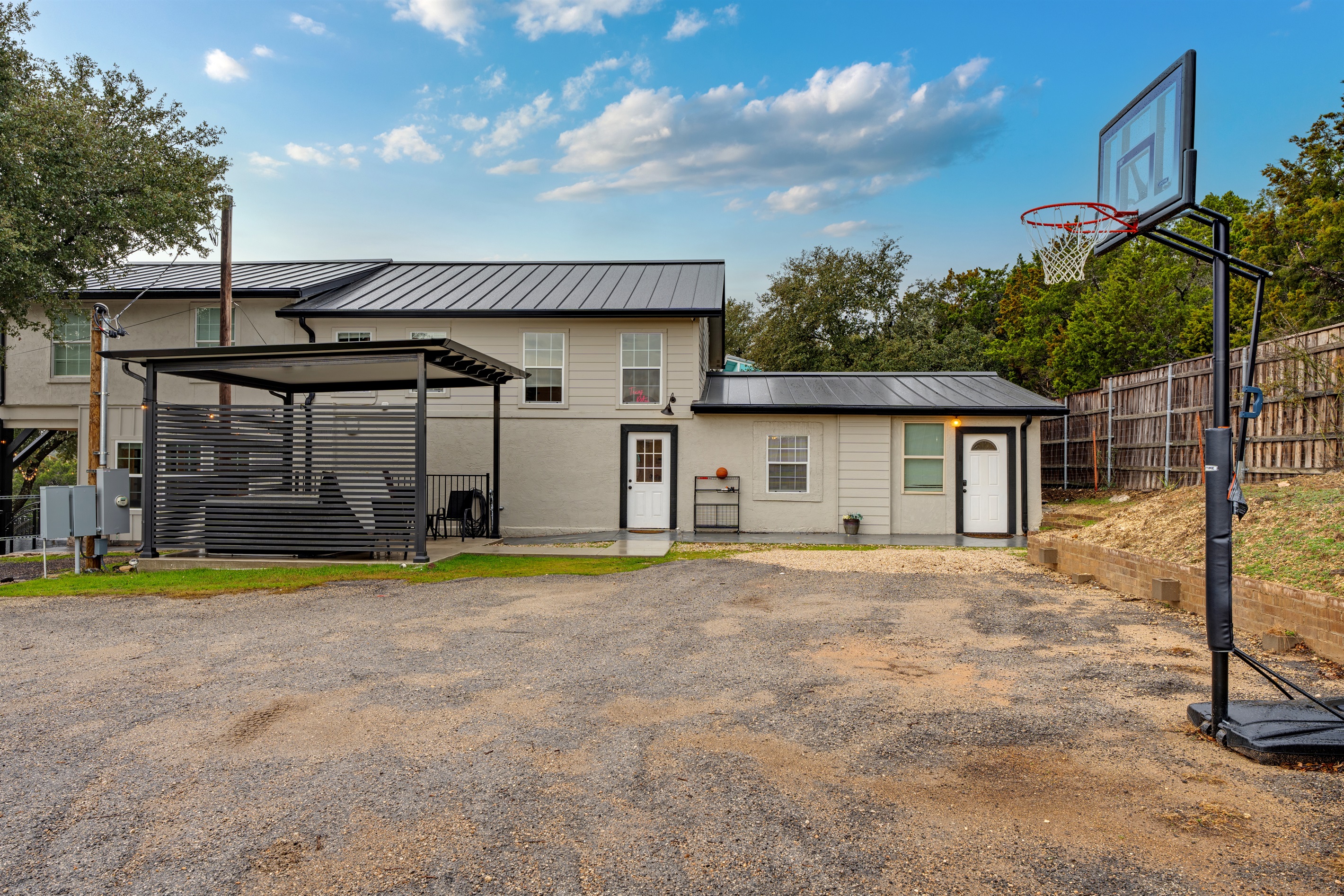 Shoot hoops while you wait for dinner! Entertainment built right into the parking area.