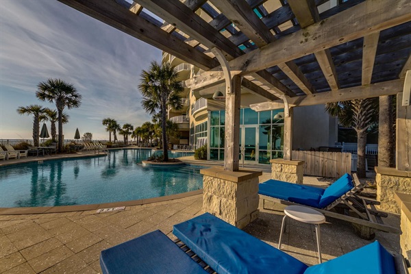 Need a break from the sand?  Relax on the pool deck & grab a drink at the onsite beach bar!