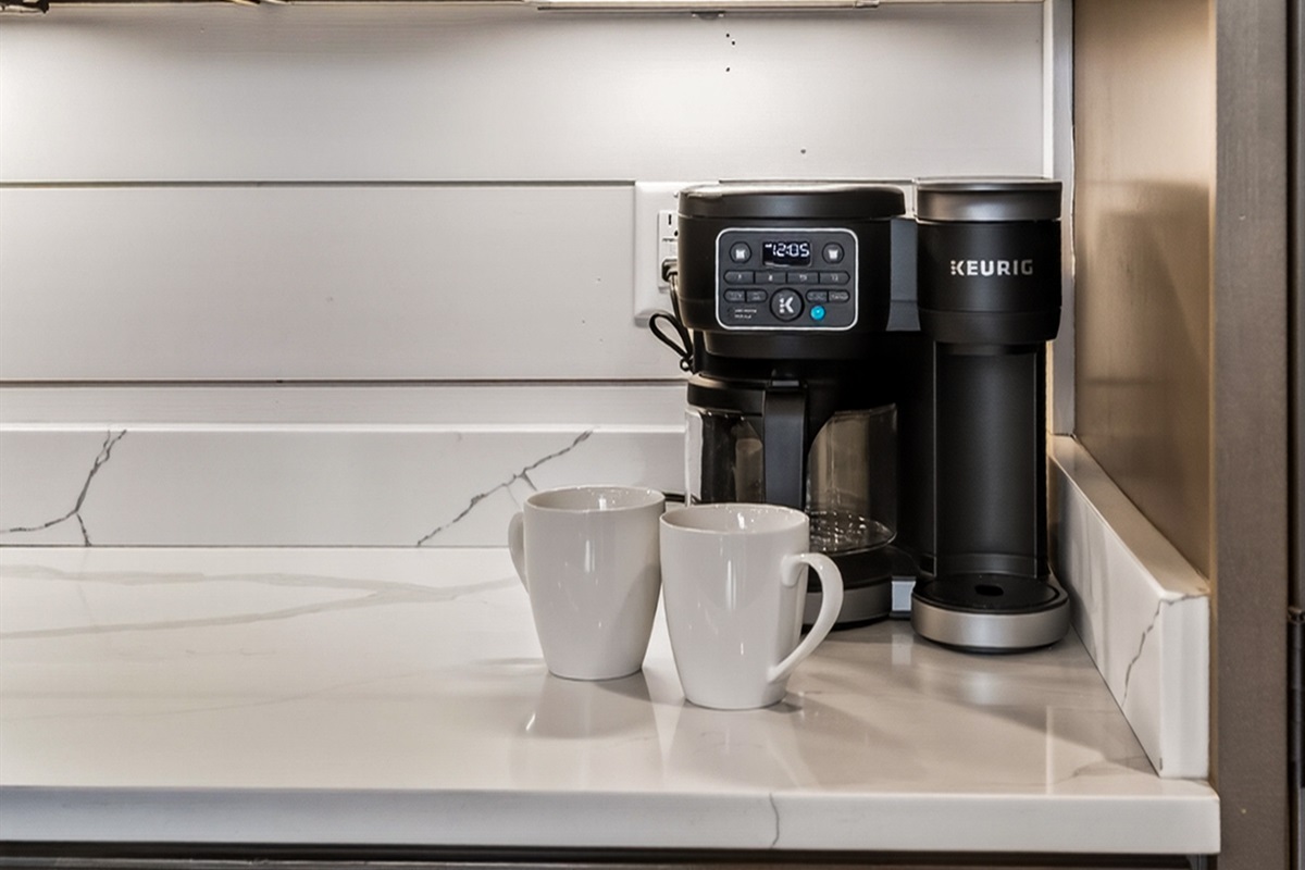 Drip coffee maker and Keurig.