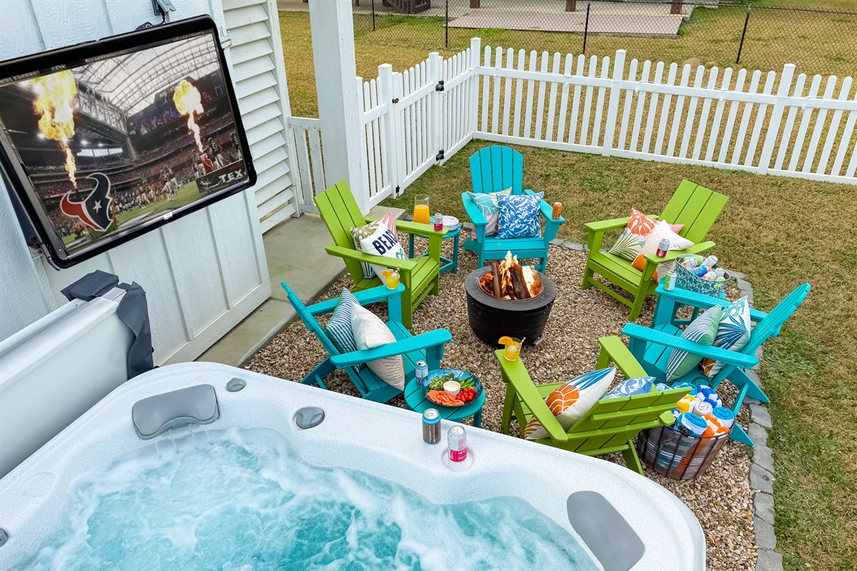 No need to miss a game while out there - there&rsquo;s a wall-mounted TV by the hot tub!
