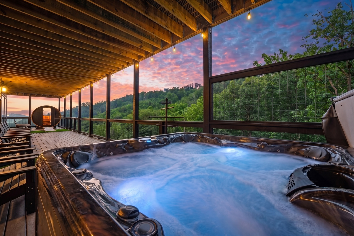 Enjoy resort-style amenities without leaving the lodge. Soak in the hot tub beneath colorful Smoky Mountain sunsets, then recharge in the private sauna overlooking the mountains.