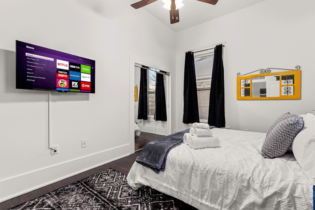 Unwind in comfort with our cozy bedrooms, complete with plush bedding and your favorite streaming services just a click away.