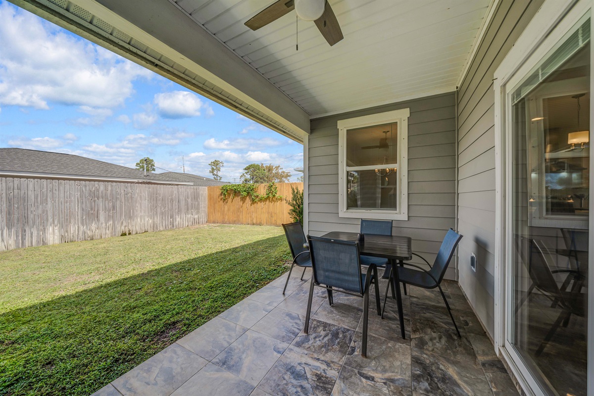 The fully fenced yard offers a private space for outdoor activities. It gets great morning sunlight for an early stretch.