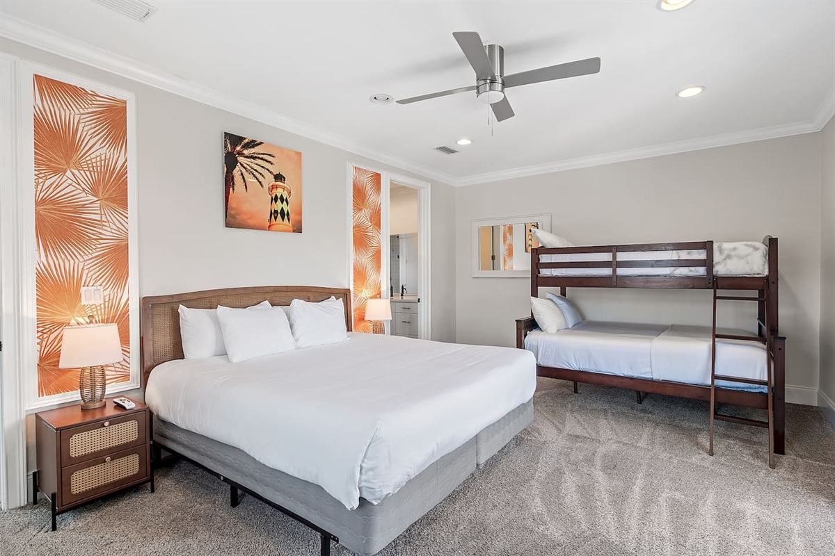 Bedroom 5 — king bed with twin bunks