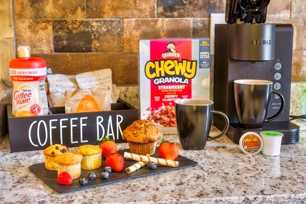 Good morning sunshine! Wake up to a fresh cup of coffee or hot chocolate made just the way you like it. Indulge in your favorite hot beverage with a variety of syrups, creamer, and tasty treats to start your day off right!