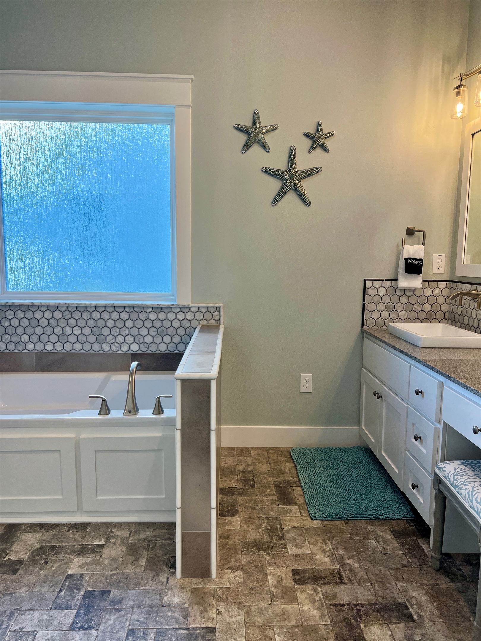 Crystal Paradise Bathroom 2 Ensuite: Private primary ensuite with spacious dual vanity and sleek, contemporary shower design.