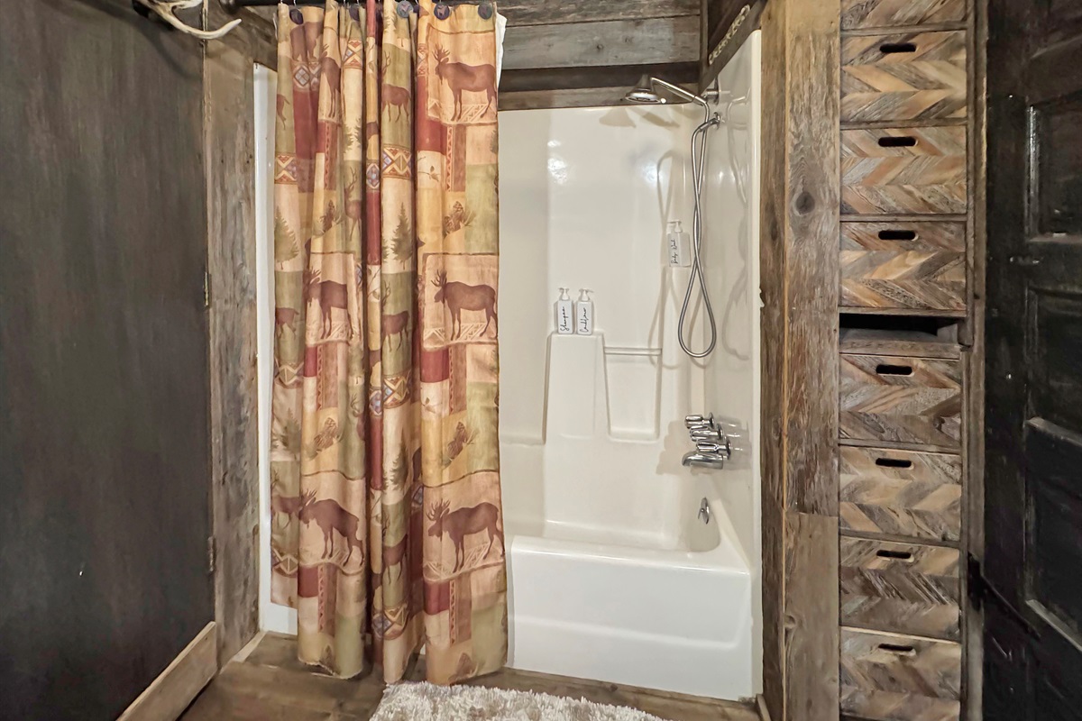 Soak away the day's adventures in your full-size tub - rustic relaxation at its finest.