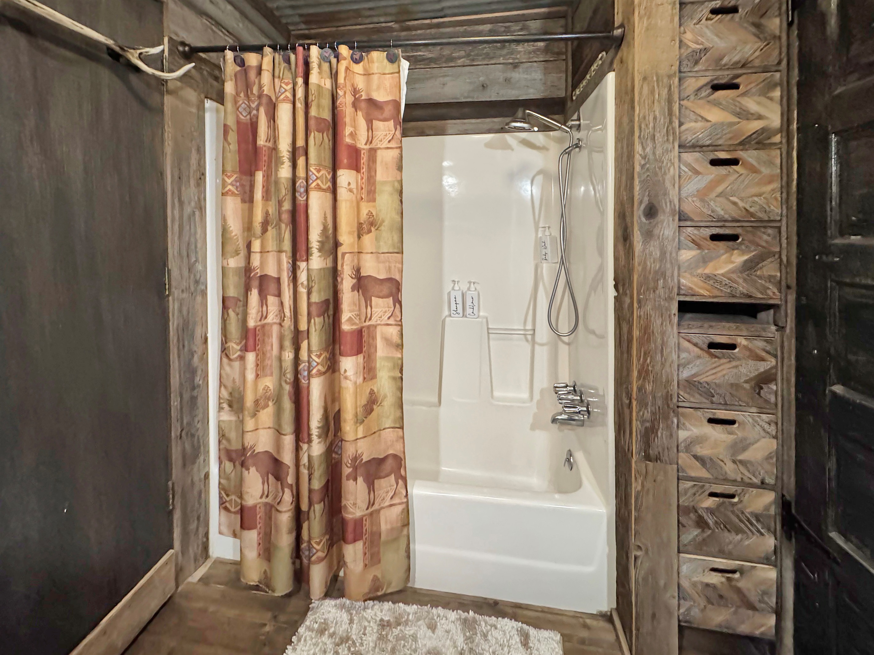Soak away the day's adventures in your full-size tub - rustic relaxation at its finest.
