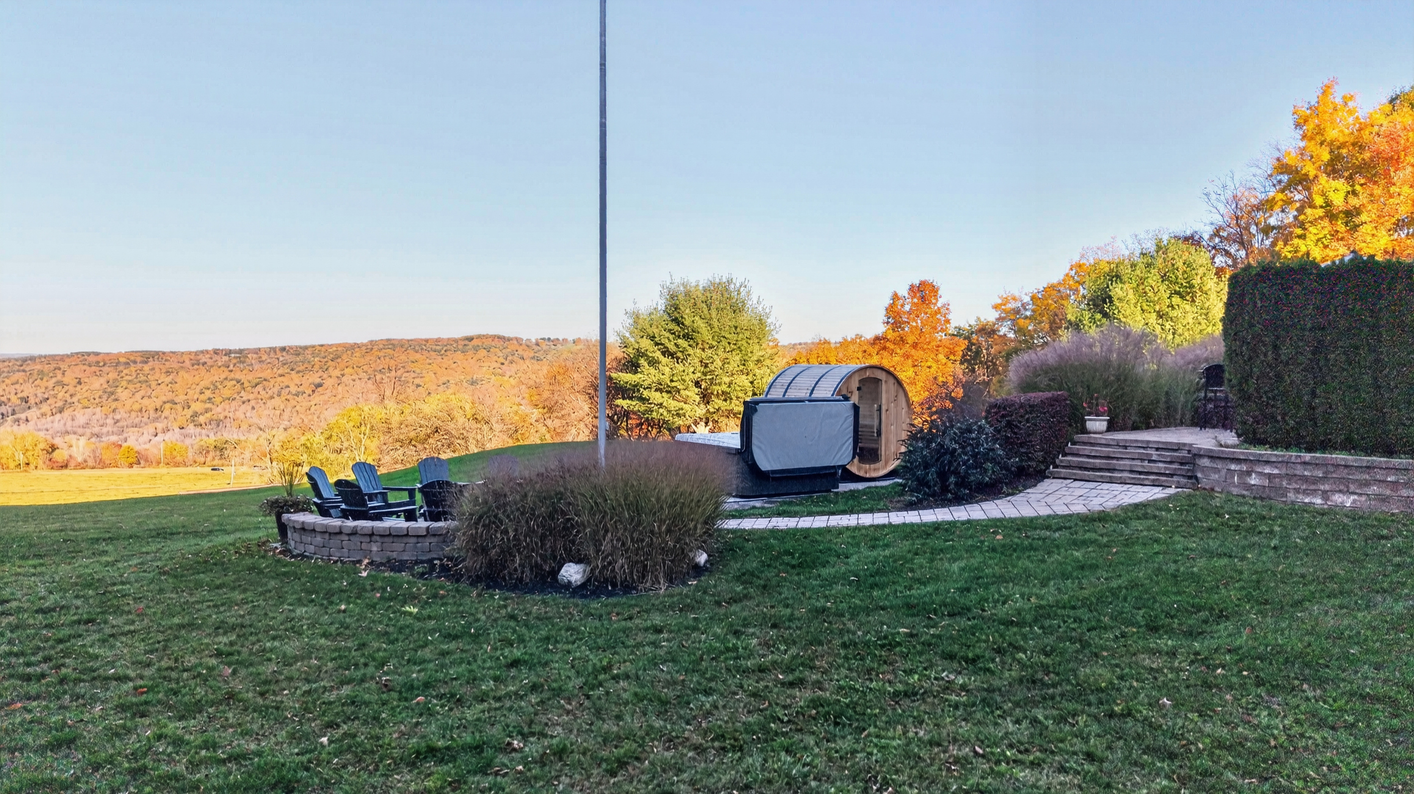 Outdoor seating area overlooking the surrounding landscape